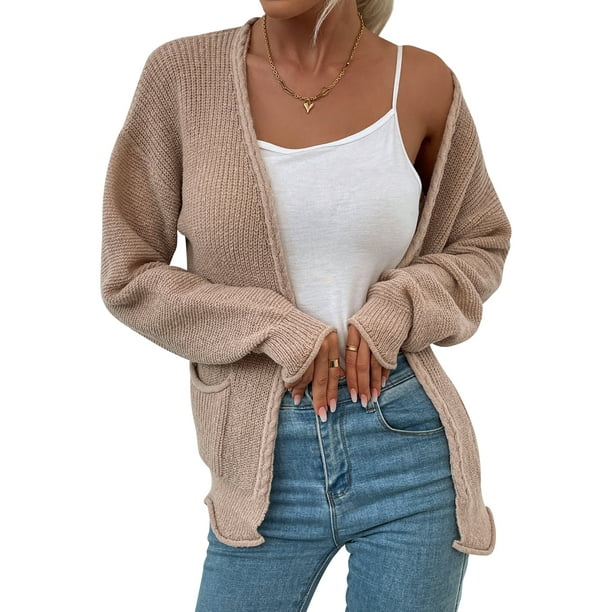Women Open Front Long Sleeve Pocket Knitted Cardigan - Image 6
