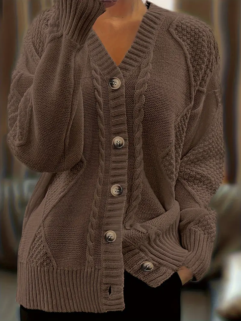 Women's Casual -Colored Cable Knit Cardigan - Image 10