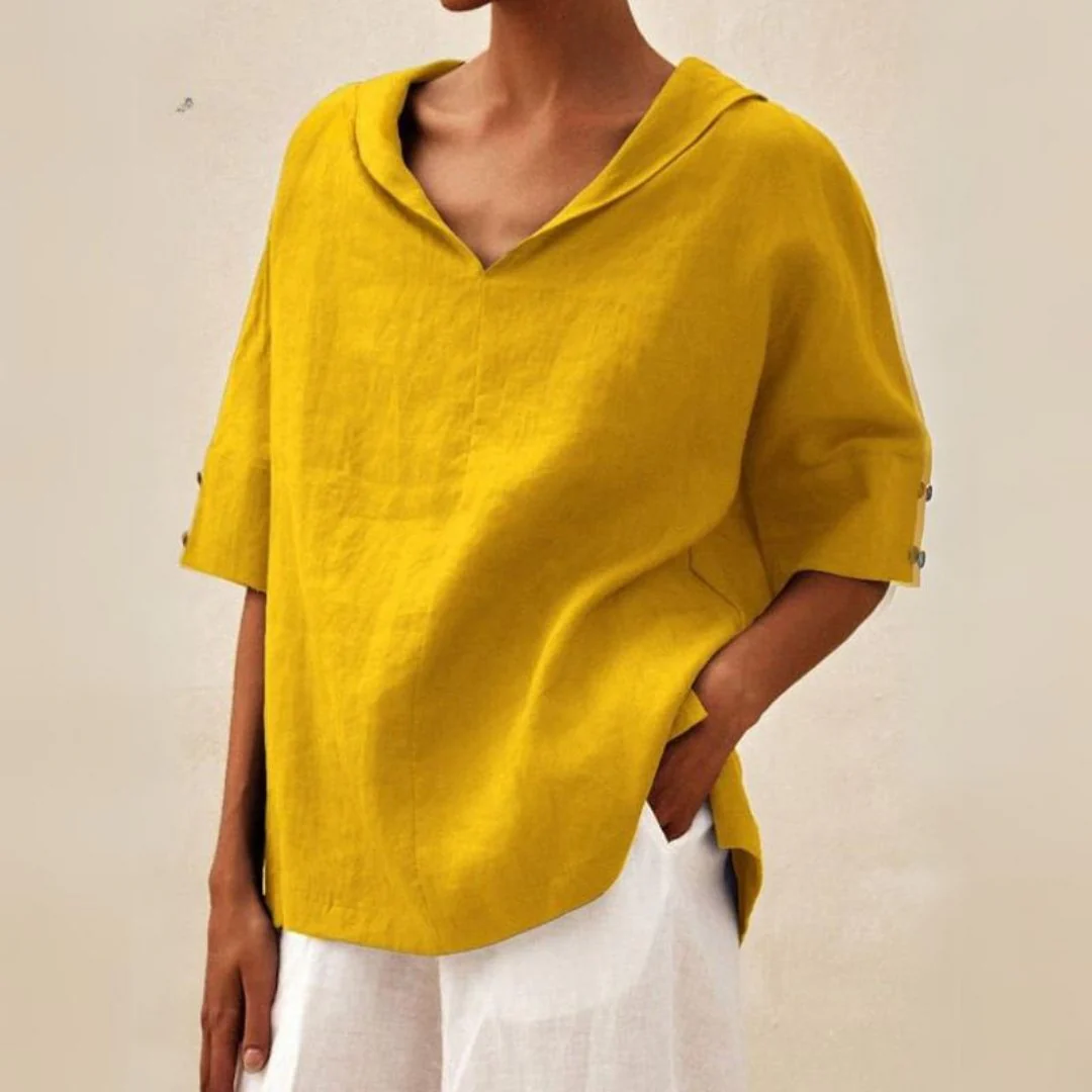 Women's Casual Linen V-Neck Shirt - Image 4