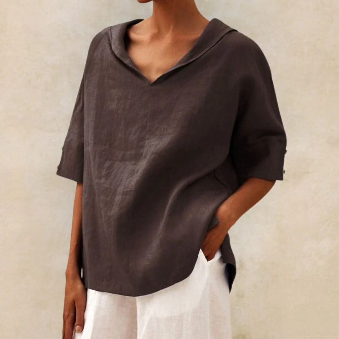 Women's Casual Linen V-Neck Shirt - Image 5