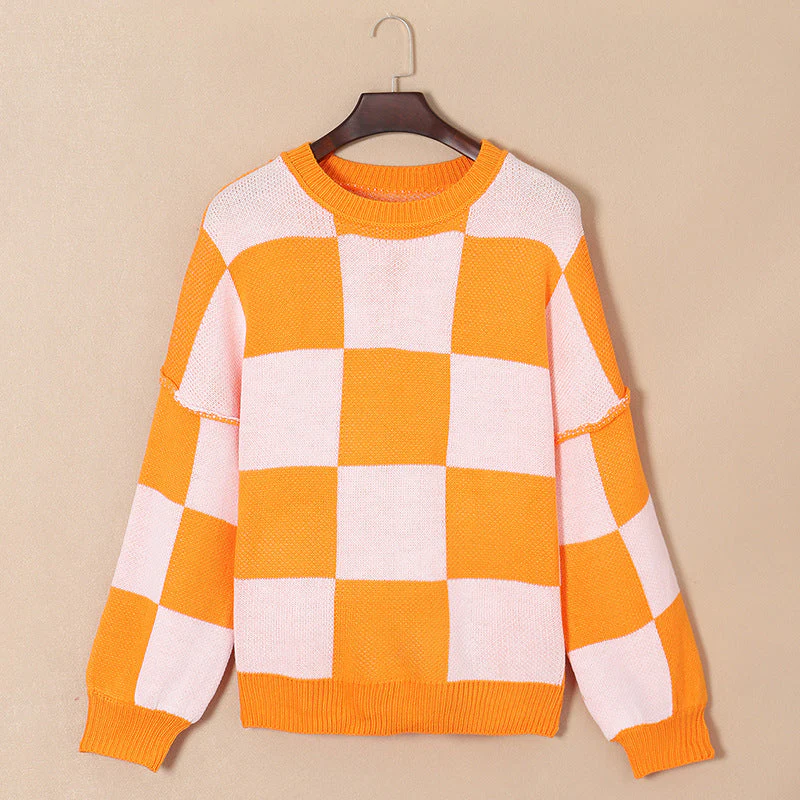 Women's Casual Style Plaid Contrast Color Sweater - Image 16