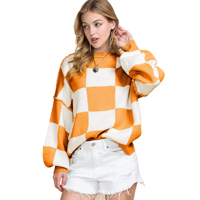 Women's Casual Style Plaid Contrast Color Sweater - Image 4