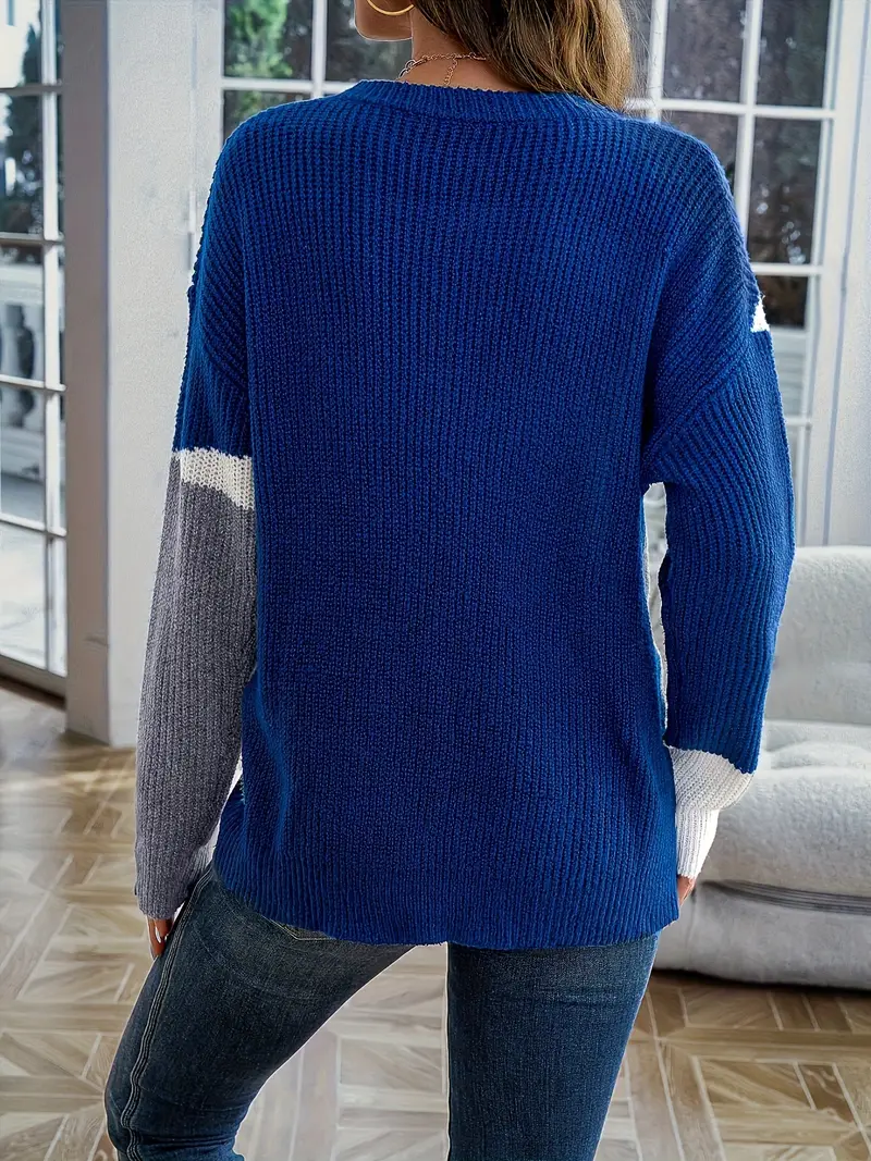 Women's Color Block Drop Shoulder Sweater - Image 9