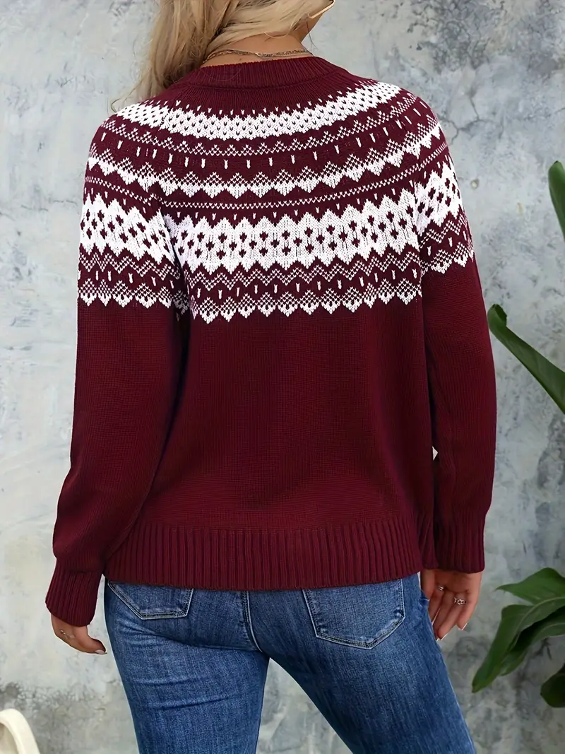 Women's Geometric-Patterned Acrylic Knit Cardigan - Image 10