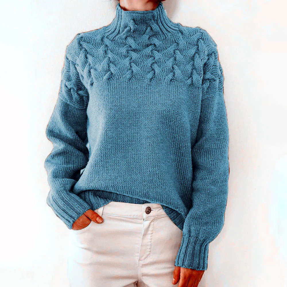 Women's High Collar Long Sleeve Sweater - Image 31