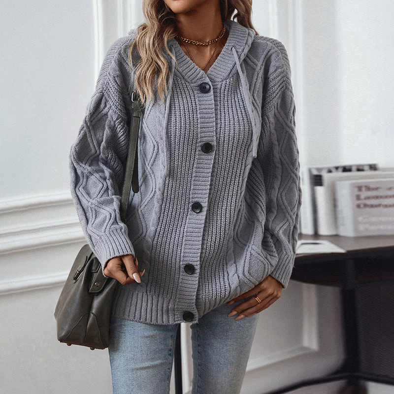 Women's Hooded Drawstring Knitted Cardigan - Image 8