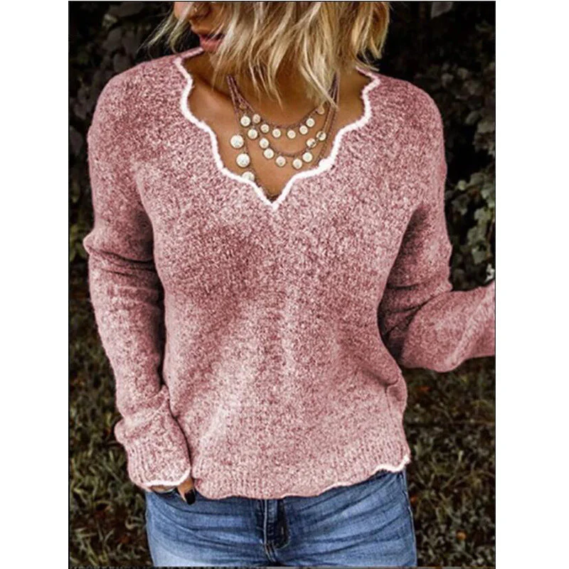 Women's Lace V-Neck Knitted Sweater - Image 15
