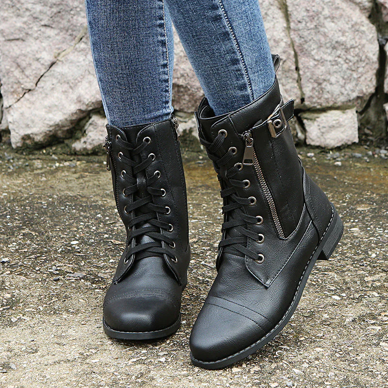 Women's Leather Orthopedic Shoes with Side Zip and Round Toe - Image 9