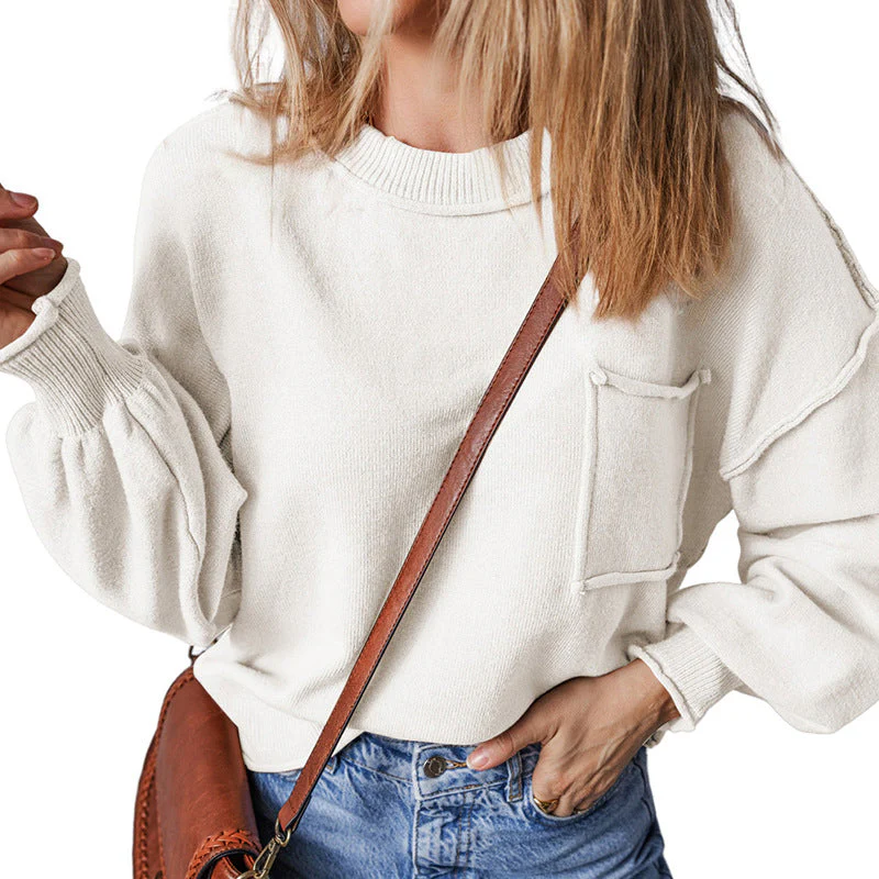 Women's Long Sleeve Round Neck Knitted Sweater - Image 7