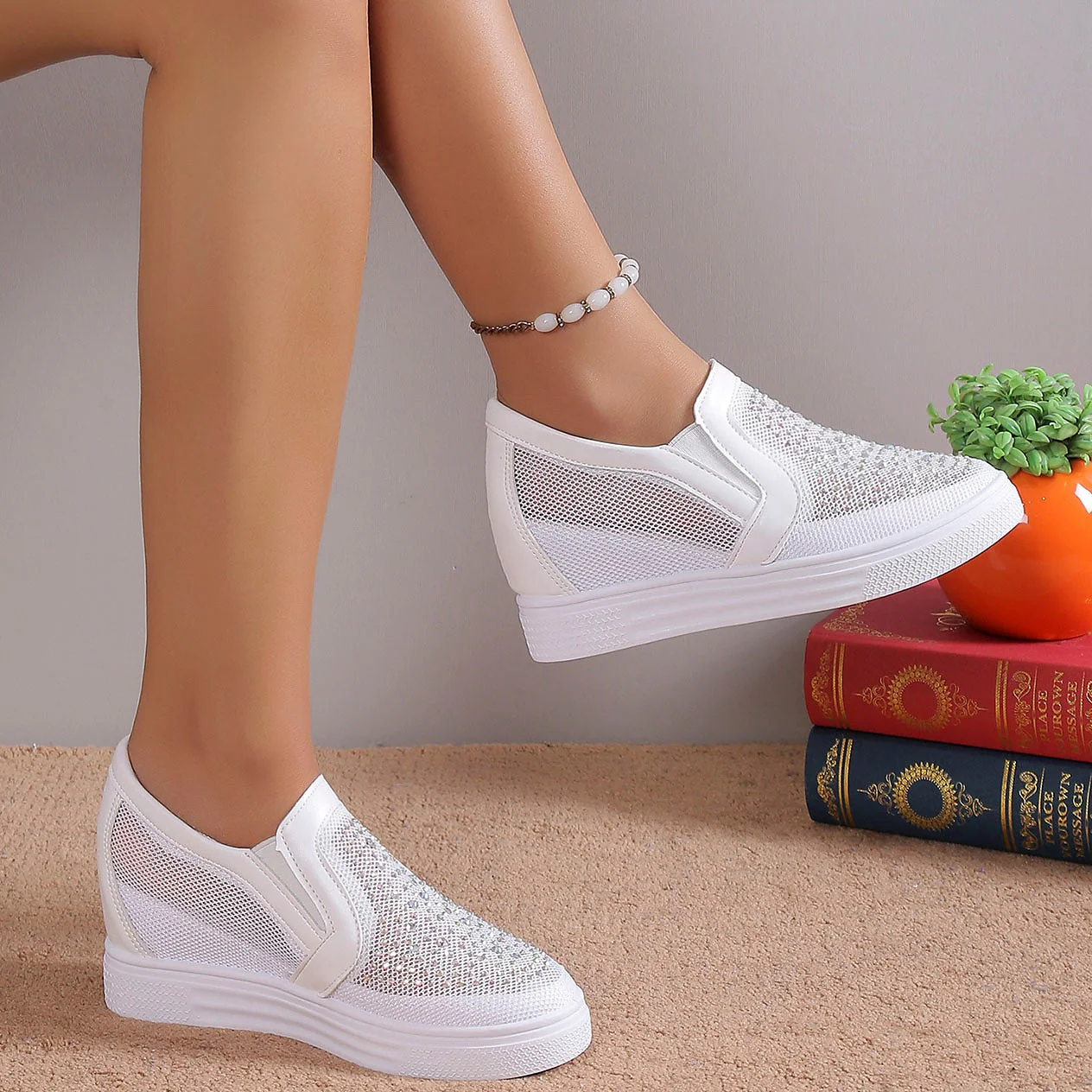 Women's Sneakers With White Crystals - Image 14