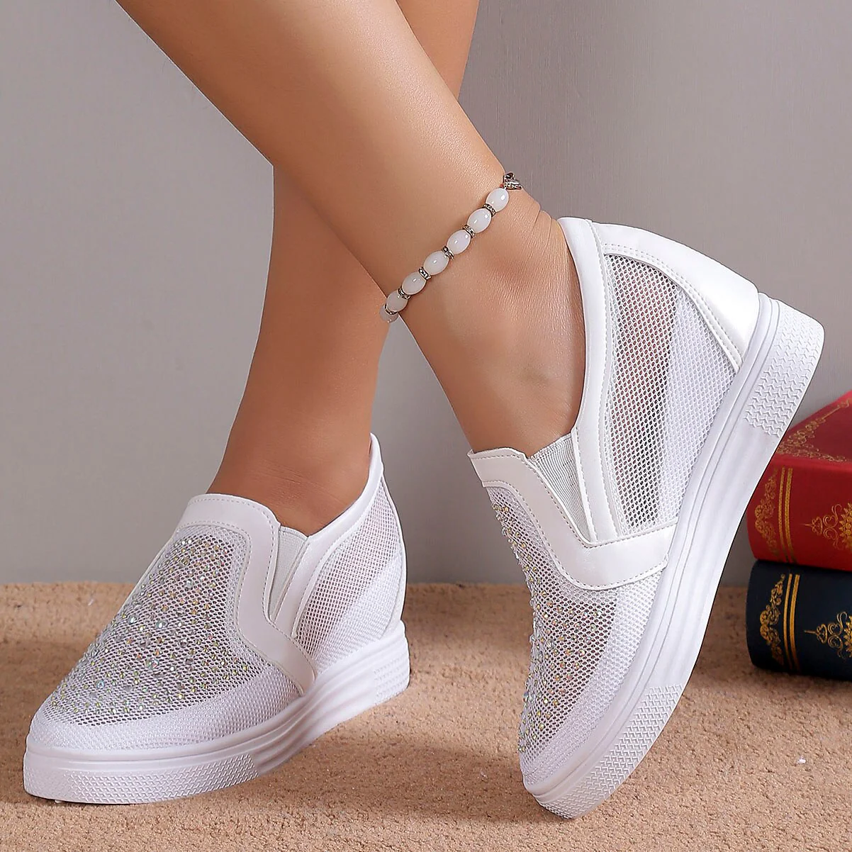 Women's Sneakers With White Crystals - Image 2