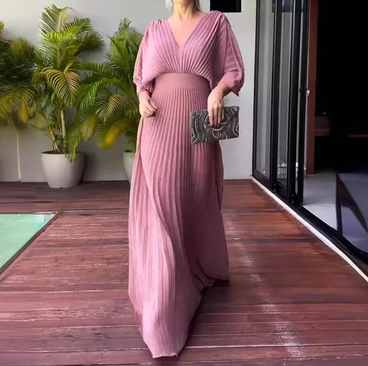 Women's Soft Pleated Evening Dress - Image 3