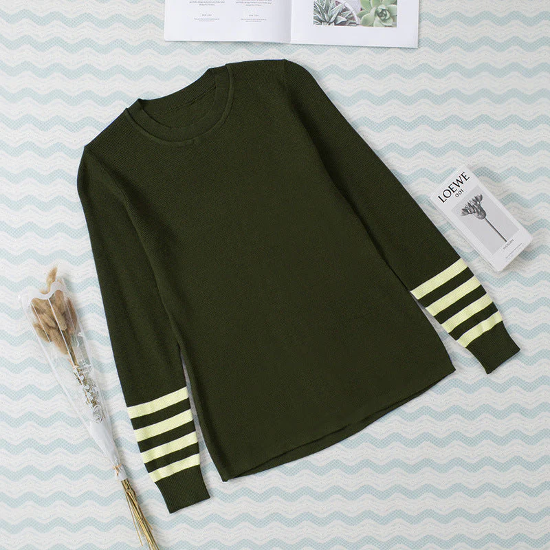Women's Striped Long Sleeve Knitted Sweater - Image 7