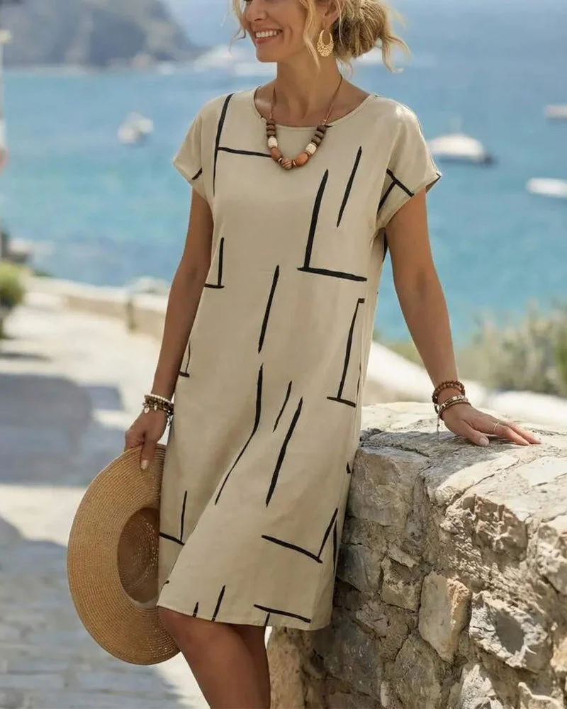 Women's Summer Casual Print Round Neck Dress - Image 5