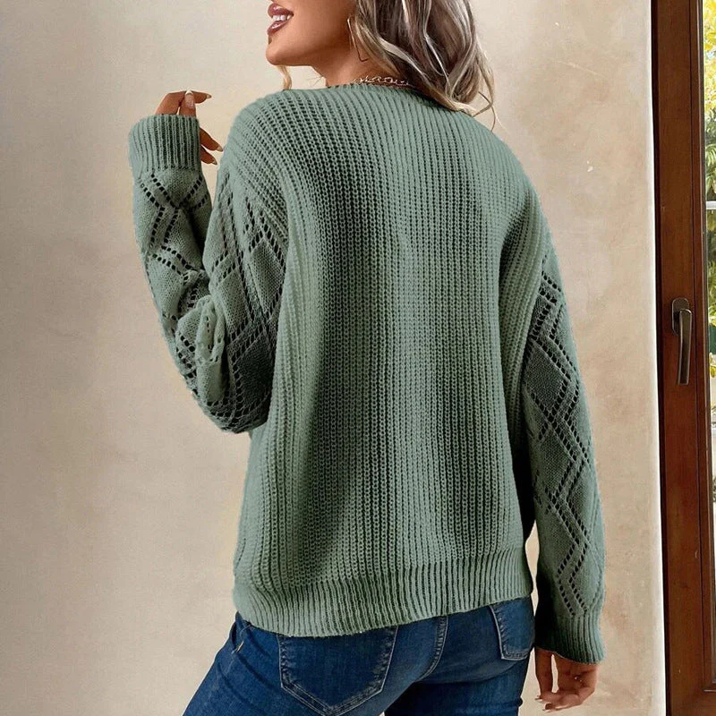 Women's V-neck Long Sleeve Knitted Sweater - Image 6