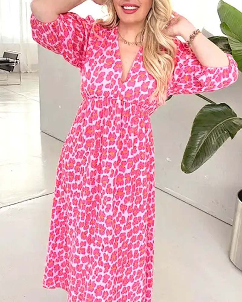 Women's V-Neck Print Dress - Image 3