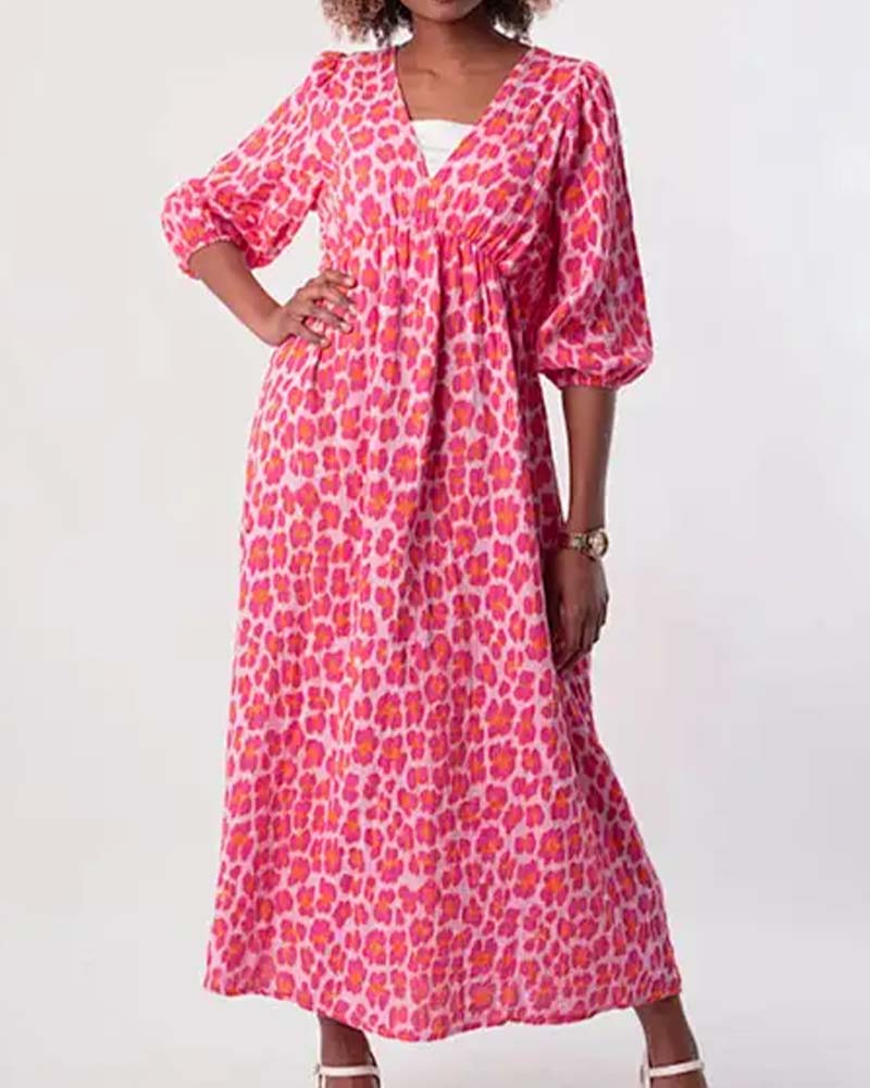 Women's V-Neck Print Dress - Image 5