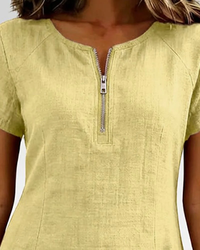 Zipper Pocket Cotton Linen Dress - Image 17